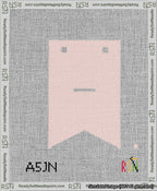 A taped needlepoint canvas with the design: Banner 13 mesh count Forked Dash White on Pink.