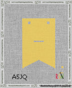 A taped needlepoint canvas with the design: Banner 13 mesh count Forked Dash White on Yellow.