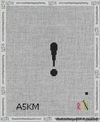 A taped needlepoint canvas with the design: Banner 13 mesh count Forked Exclamation Black on White.