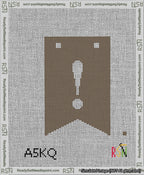 A taped needlepoint canvas with the design: Banner 13 mesh count Forked Exclamation White on Brown.