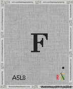 A taped needlepoint canvas with the design: Banner 13 mesh count Forked F Black on White.