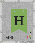 A taped needlepoint canvas with the design: Banner 13 mesh count Forked H Black on Light Green.