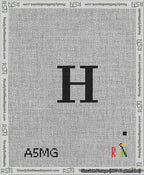 A taped needlepoint canvas with the design: Banner 13 mesh count Forked H Black on White.