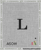 A taped needlepoint canvas with the design: Banner 13 mesh count Forked L Black on White.