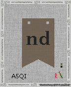 A taped needlepoint canvas with the design: Banner 13 mesh count Forked nd Black on Brown.