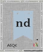 A taped needlepoint canvas with the design: Banner 13 mesh count Forked nd Black on Light Blue.