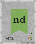 A taped needlepoint canvas with the design: Banner 13 mesh count Forked nd Black on Light Green.