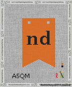 A taped needlepoint canvas with the design: Banner 13 mesh count Forked nd Black on Orange.