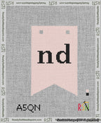 A taped needlepoint canvas with the design: Banner 13 mesh count Forked nd Black on Pink.