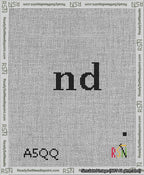 A taped needlepoint canvas with the design: Banner 13 mesh count Forked nd Black on White.