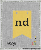 A taped needlepoint canvas with the design: Banner 13 mesh count Forked nd Black on Yellow.