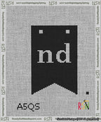 A taped needlepoint canvas with the design: Banner 13 mesh count Forked nd White on Black.