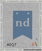 A taped needlepoint canvas with the design: Banner 13 mesh count Forked nd White on Blue.