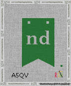 A taped needlepoint canvas with the design: Banner 13 mesh count Forked nd White on Green.