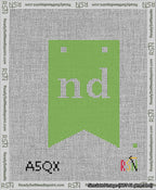 A taped needlepoint canvas with the design: Banner 13 mesh count Forked nd White on Light Green.