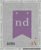 A taped needlepoint canvas with the design: Banner 13 mesh count Forked nd White on Purple.