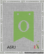 A taped needlepoint canvas with the design: Banner 13 mesh count Forked O White on Light Green.