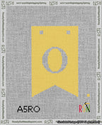 A taped needlepoint canvas with the design: Banner 13 mesh count Forked O White on Yellow.