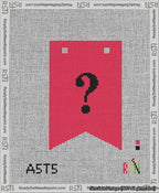 A taped needlepoint canvas with the design: Banner 13 mesh count Forked Question Black on Red.