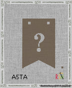 A taped needlepoint canvas with the design: Banner 13 mesh count Forked Question White on Brown.