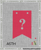 A taped needlepoint canvas with the design: Banner 13 mesh count Forked Question White on Red.