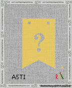 A taped needlepoint canvas with the design: Banner 13 mesh count Forked Question White on Yellow.