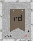 A taped needlepoint canvas with the design: Banner 13 mesh count Forked rd Black on Brown.