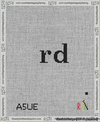 A taped needlepoint canvas with the design: Banner 13 mesh count Forked rd Black on White.