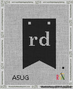 A taped needlepoint canvas with the design: Banner 13 mesh count Forked rd White on Black.