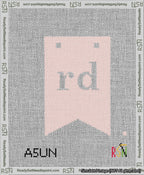 A taped needlepoint canvas with the design: Banner 13 mesh count Forked rd White on Pink.