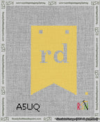 A taped needlepoint canvas with the design: Banner 13 mesh count Forked rd White on Yellow.