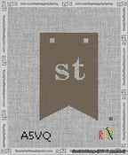 A taped needlepoint canvas with the design: Banner 13 mesh count Forked st White on Brown.
