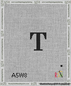 A taped needlepoint canvas with the design: Banner 13 mesh count Forked T Black on White.