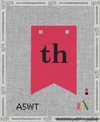 A taped needlepoint canvas with the design: Banner 13 mesh count Forked th Black on Red.