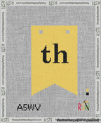 A taped needlepoint canvas with the design: Banner 13 mesh count Forked th Black on Yellow.