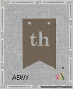 A taped needlepoint canvas with the design: Banner 13 mesh count Forked th White on Brown.