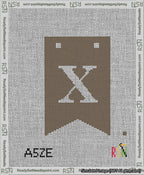 A taped needlepoint canvas with the design: Banner 13 mesh count Forked X White on Brown.