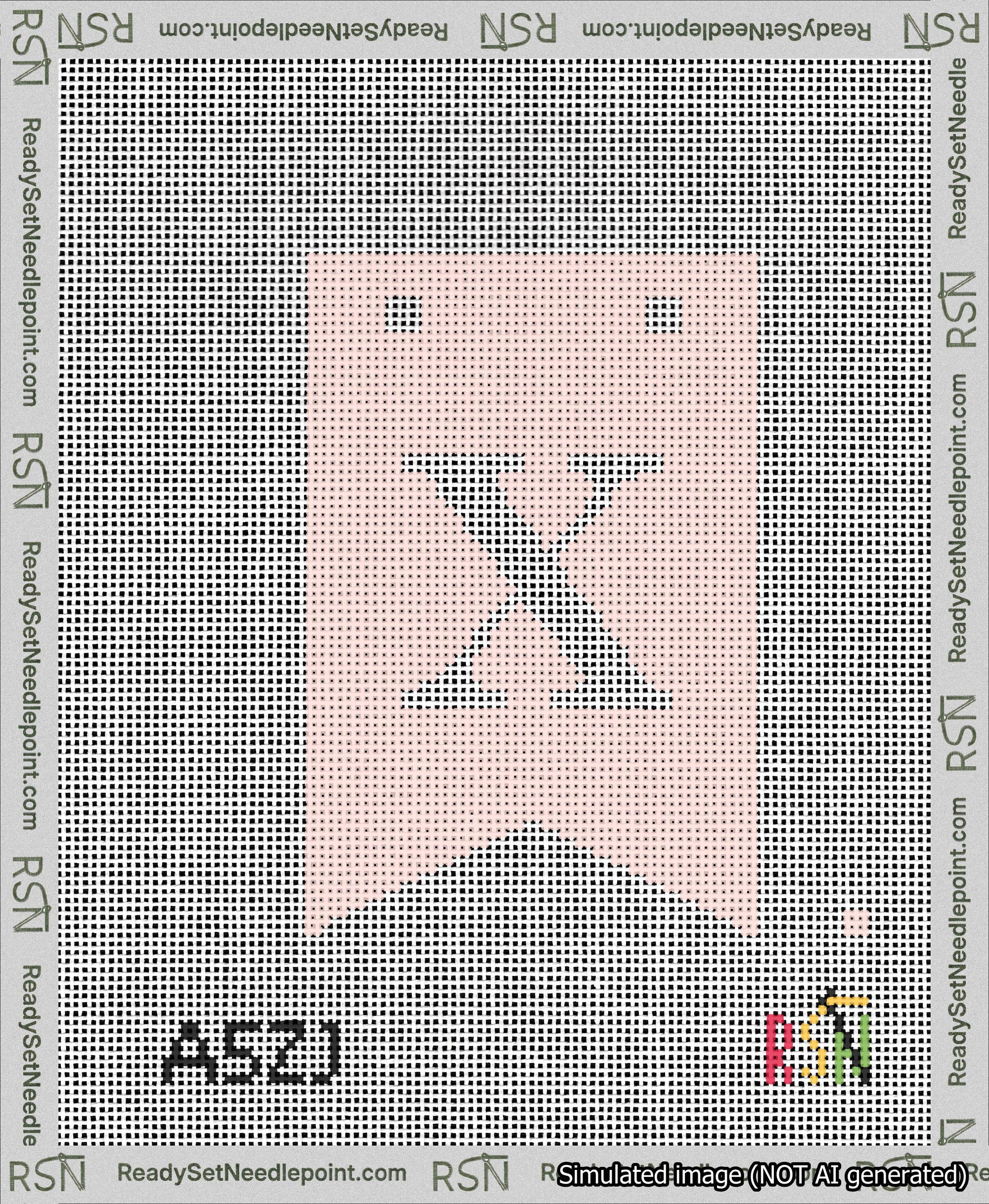 A taped needlepoint canvas with the design: Banner 13 mesh count Forked X White on Pink.