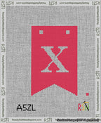 A taped needlepoint canvas with the design: Banner 13 mesh count Forked X White on Red.