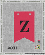 A taped needlepoint canvas with the design: Banner 13 mesh count Forked Z Black on Red.