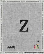 A taped needlepoint canvas with the design: Banner 13 mesh count Forked Z Black on White.