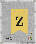 A taped needlepoint canvas with the design: Banner 13 mesh count Forked Z Black on Yellow.
