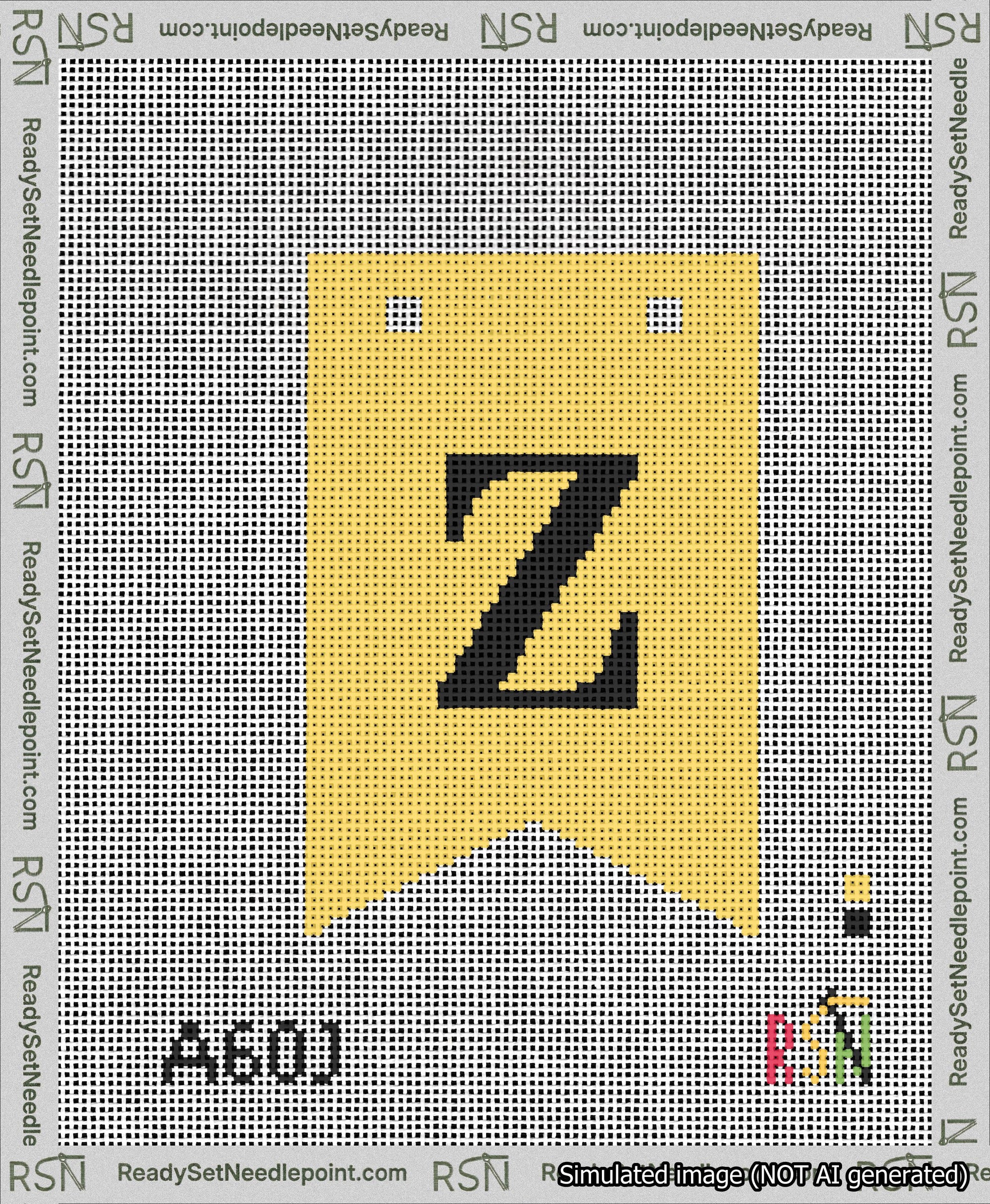 A taped needlepoint canvas with the design: Banner 13 mesh count Forked Z Black on Yellow.