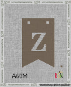 A taped needlepoint canvas with the design: Banner 13 mesh count Forked Z White on Brown.