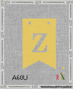 A taped needlepoint canvas with the design: Banner 13 mesh count Forked Z White on Yellow.