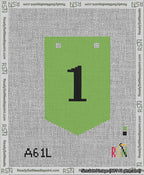 A taped needlepoint canvas with the design: Banner 13 mesh count Pointed 1 Black on Light Green.