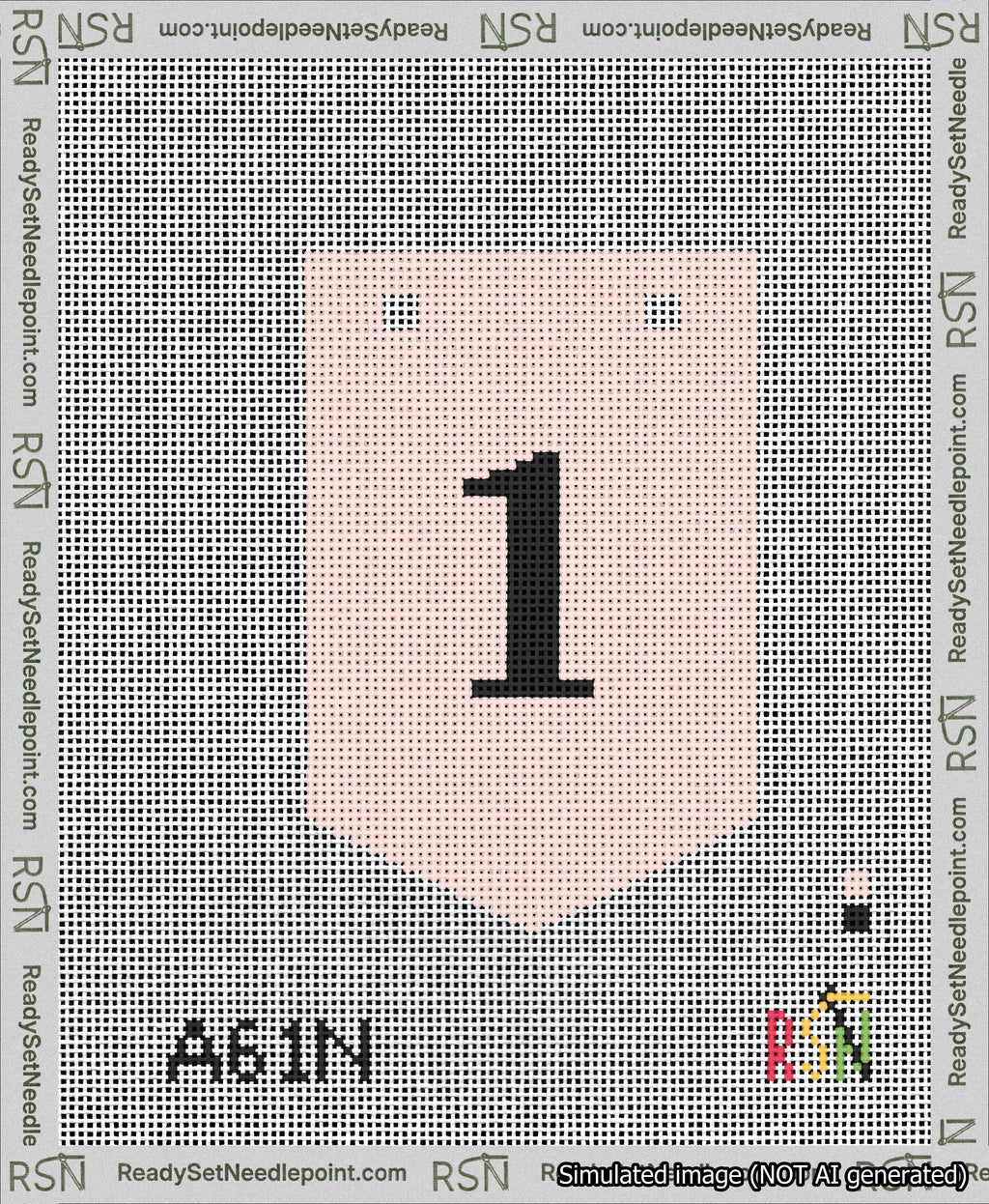 A taped needlepoint canvas with the design: Banner 13 mesh count Pointed 1 Black on Pink.