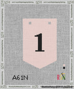 A taped needlepoint canvas with the design: Banner 13 mesh count Pointed 1 Black on Pink.