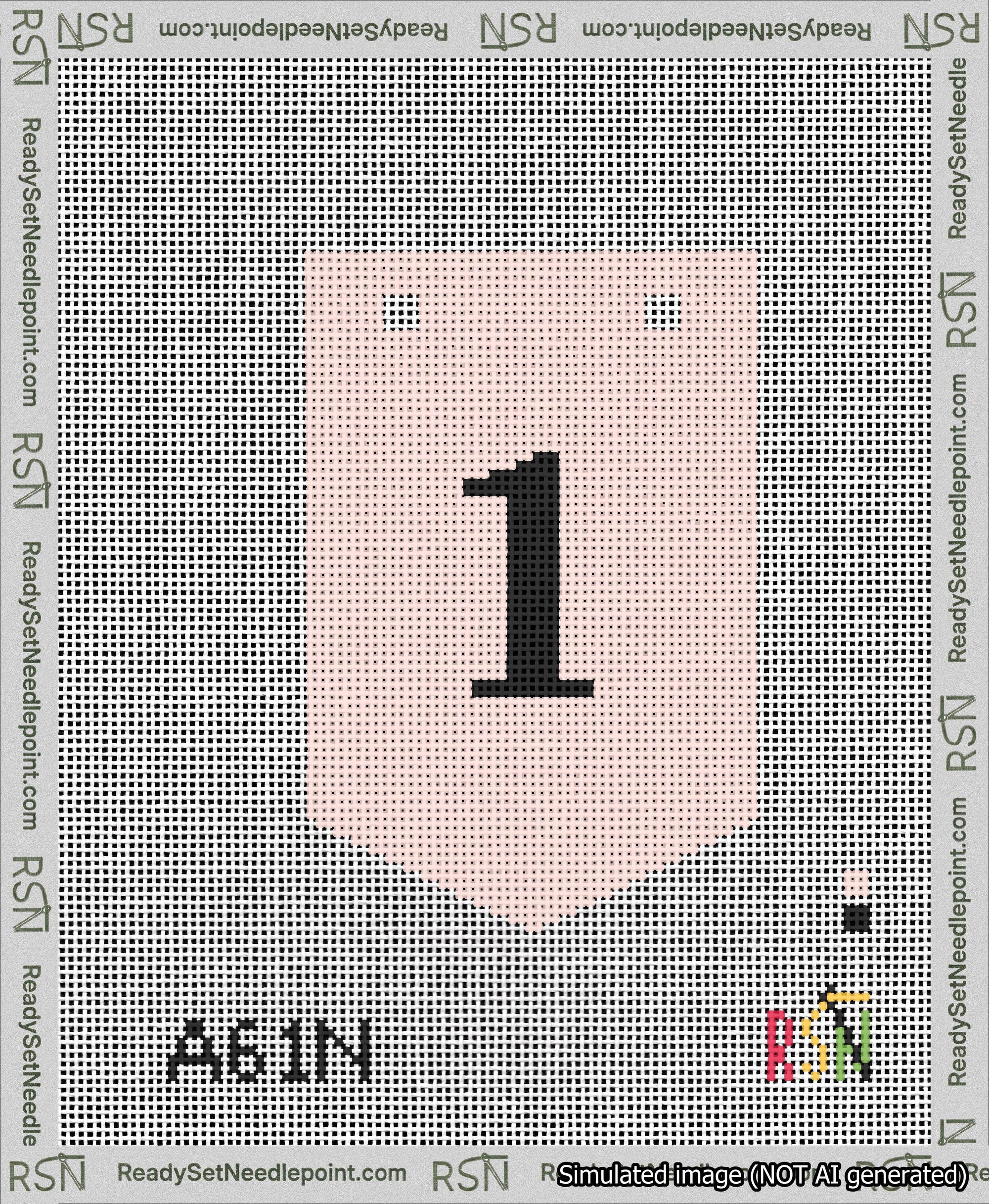 A taped needlepoint canvas with the design: Banner 13 mesh count Pointed 1 Black on Pink.