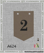 A taped needlepoint canvas with the design: Banner 13 mesh count Pointed 2 Black on Brown.